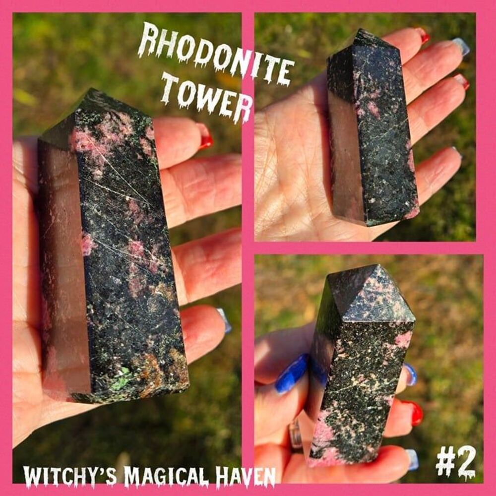Rhodonite Gemstone Protection Crystal Healing Tower, 173g